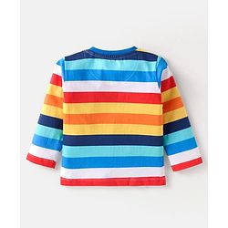 Babyhug Cotton Knit Full Sleeves T-Shirts With Stripes Text & Animal Print Pack Of 7 - Blue Yellow Orange