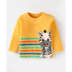 Babyhug Cotton Knit Full Sleeves T-Shirts With Stripes Text & Animal Print Pack Of 7 - Blue Yellow Orange