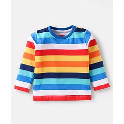 Babyhug Cotton Knit Full Sleeves T-Shirts With Stripes Text & Animal Print Pack Of 7 - Blue Yellow Orange
