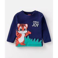 Babyhug Cotton Knit Full Sleeves T-Shirts With Stripes Text & Animal Print Pack Of 7 - Blue Yellow Orange