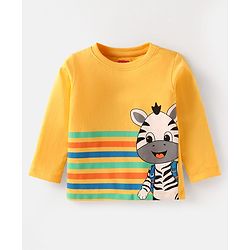 Babyhug Cotton Knit Full Sleeves T-Shirts With Stripes Text & Animal Print Pack Of 7 - Blue Yellow Orange