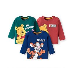 Babyhug Disney Single Jersey Knit Full Sleeves T-Shirts With Winnie The Pooh & Friends Graphics Pack of 3 - Navy Blue Green & Red