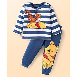 Babyhug Disney Single Jersey Knit Full Sleeves Night Suit with Winnie & Tigger Graphics - Blue