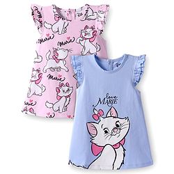 Babyhug Disney Single Jersey Knit Frill Sleeves Nighties with Marie Graphics Pack of 2 - Pink & Light Blue