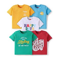 Babyhug Cotton Knit Half Sleeves T-Shirts With Text Print Pack of 5 - Multicolor