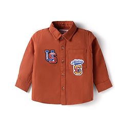 Babyhug Cotton Woven Full Sleeves Text Printed Shirt with Detachable Hood - Rust Orange