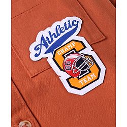 Babyhug Cotton Woven Full Sleeves Text Printed Shirt with Detachable Hood - Rust Orange