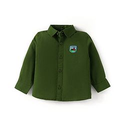 Babyhug Cotton Woven Full Sleeves Hooded Shirt with Patch Detailing - Dark Green
