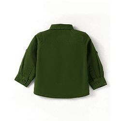Babyhug Cotton Woven Full Sleeves Hooded Shirt with Patch Detailing - Dark Green