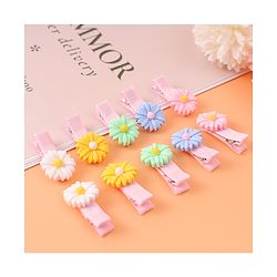 Babyhug Hair Pins And Clips With Floral  Applique Pack of 10 - Pink