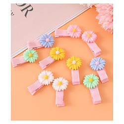 Babyhug Hair Pins And Clips With Floral  Applique Pack of 10 - Pink