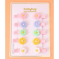 Babyhug Hair Pins And Clips With Floral  Applique Pack of 10 - Pink