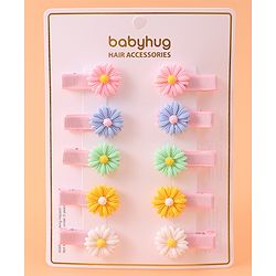 Babyhug Hair Pins And Clips With Floral  Applique Pack of 10 - Pink