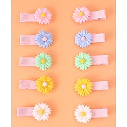 Babyhug Hair Pins And Clips With Floral  Applique Pack of 10 - Pink