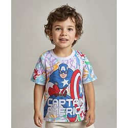 Babyhug Marvel Single Jersey Knit Half Sleeves T-Shirt with Captain America Graphic & HD Detailing - White