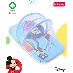 Babyhug Disney Gadda Set With Mosquito Net Smiley Mickey Face Print - Blue