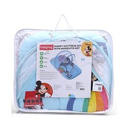Babyhug Disney Gadda Set With Mosquito Net Smiley Mickey Face Print - Blue