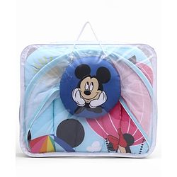 Babyhug Disney Gadda Set With Mosquito Net Smiley Mickey Face Print - Blue