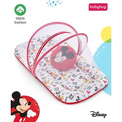 Babyhug Disney Gadda Set With Mosquito Net Smiley Mickey Face Print - Blue