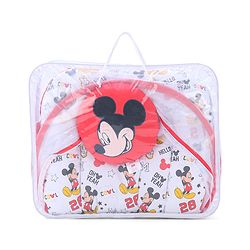 Babyhug Disney Gadda Set With Mosquito Net Smiley Mickey Face Print - Blue