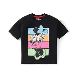 Babyhug Disney Single Jersey Knit Drop Shoulder Half Sleeves T-Shirt with Minnie Mouse Graphic - Black