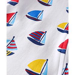 Babyhug Cotton Knit Full Sleeves Footed Sleepsuit with Sailboat Print - White