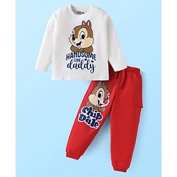 Babyhug Disney Single Jersey Knit Full Sleeves T-Shirt & Lounge Pant With Chip 'N' Dale Graphics - White & Red