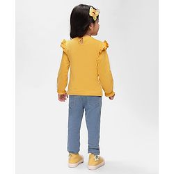 Babyhug Disney Single Jersey Knit Full Sleeves Top With Minnie Mouse Graphics Badge & Frills Detailing - Yellow