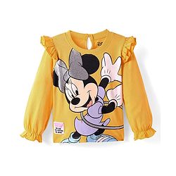 Babyhug Disney Single Jersey Knit Full Sleeves Top With Minnie Mouse Graphics Badge & Frills Detailing - Yellow