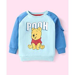 Babyhug Disney Terry Knit Full Raglan Sleeves T-Shirt & Cut & Sew Lounge Pant with Winnie the Pooh Graphics - Light Blue