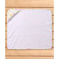 Babyhug Interlock Knit Hooded Towel With Floral Print L 30 x B 30 cm - White