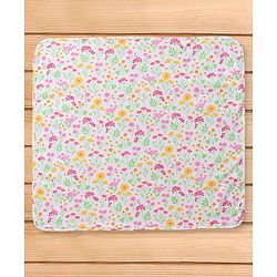 Babyhug Interlock Knit Hooded Towel With Floral Print L 30 x B 30 cm - White