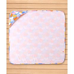 Babyhug Terry Knit Hooded Wrapper with Hearts Print L 76 x B 76 cm - Blue