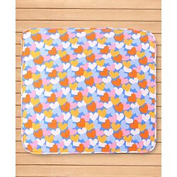 Babyhug Terry Knit Hooded Wrapper with Hearts Print L 76 x B 76 cm - Blue