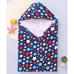 Babyhug Cotton Knit Hooded Wrapper with Star Print L 76.2 x B 76.2 cm - Navy Blue