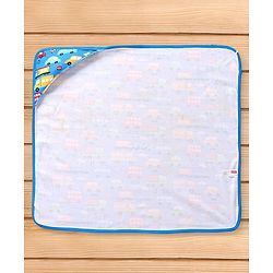 Babyhug Interlock Knit Hooded Towel With Vehicle Print L 30 x B 30 cm - Blue