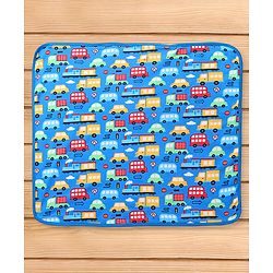 Babyhug Interlock Knit Hooded Towel With Vehicle Print L 30 x B 30 cm - Blue