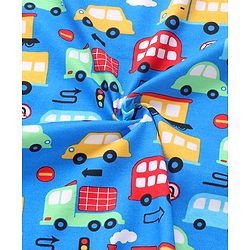 Babyhug Interlock Knit Hooded Towel With Vehicle Print L 30 x B 30 cm - Blue