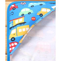 Babyhug Interlock Knit Hooded Towel With Vehicle Print L 30 x B 30 cm - Blue