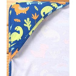 Babyhug Interlock Knit Hooded Towel With Dino Print L 30 x B 30 cm - Navy Blue