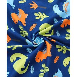 Babyhug Interlock Knit Hooded Towel With Dino Print L 30 x B 30 cm - Navy Blue