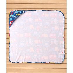 Babyhug Cotton Knit Hooded Wrapper with Vehicle Print L 76 x B 76 cm - Navy Blue