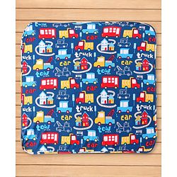 Babyhug Cotton Knit Hooded Wrapper with Vehicle Print L 76 x B 76 cm - Navy Blue