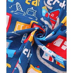 Babyhug Cotton Knit Hooded Wrapper with Vehicle Print L 76 x B 76 cm - Navy Blue