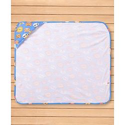 Babyhug Cotton Knit Hooded Wrapper with Animal Print L 76.2 x B 76.2 cm - Navy Blue