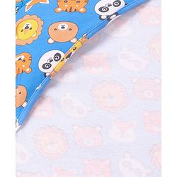 Babyhug Cotton Knit Hooded Wrapper with Animal Print L 76.2 x B 76.2 cm - Navy Blue
