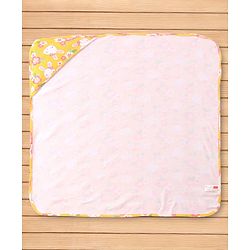 Babyhug Cotton Knit Hooded Wrapper with Bunny Print L 76 x B 76 cm - Yellow