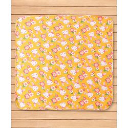 Babyhug Cotton Knit Hooded Wrapper with Bunny Print L 76 x B 76 cm - Yellow