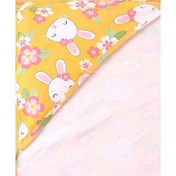 Babyhug Cotton Knit Hooded Wrapper with Bunny Print L 76 x B 76 cm - Yellow