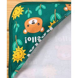 Babyhug Interlock Knit Hooded Towel With Animal Print L 30 x B 30 cm - Dark Green